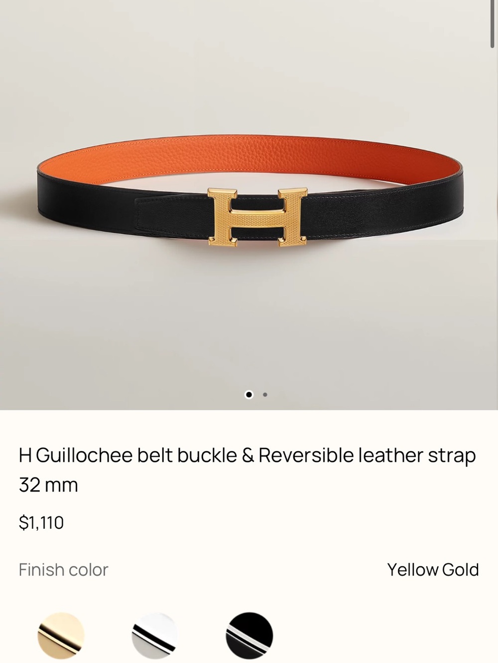 Hermes Black / Orange Reversible Belt with Limited ed Hermes buckle 32mm - sz 85